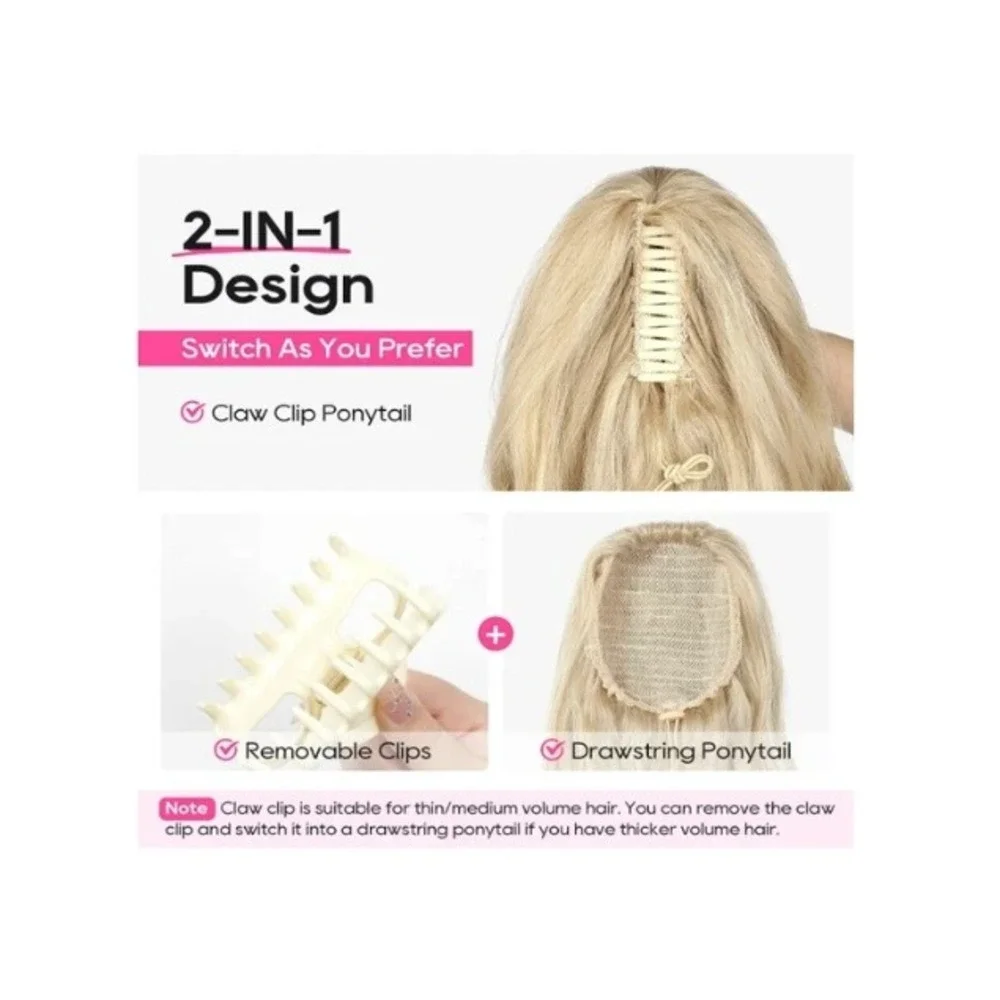 REECHO 24in Ponytail Extension Claw Clip Wavy Medium Blonde Highlights ZJ267